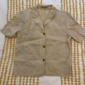 Khaki and cream linen button up workwear shirt